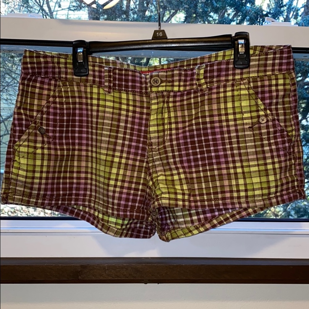 Purple/Lime Green Plaid Shorty Shorts
